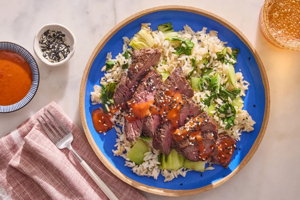 Blue Apron premium steak dinner plated beautifully